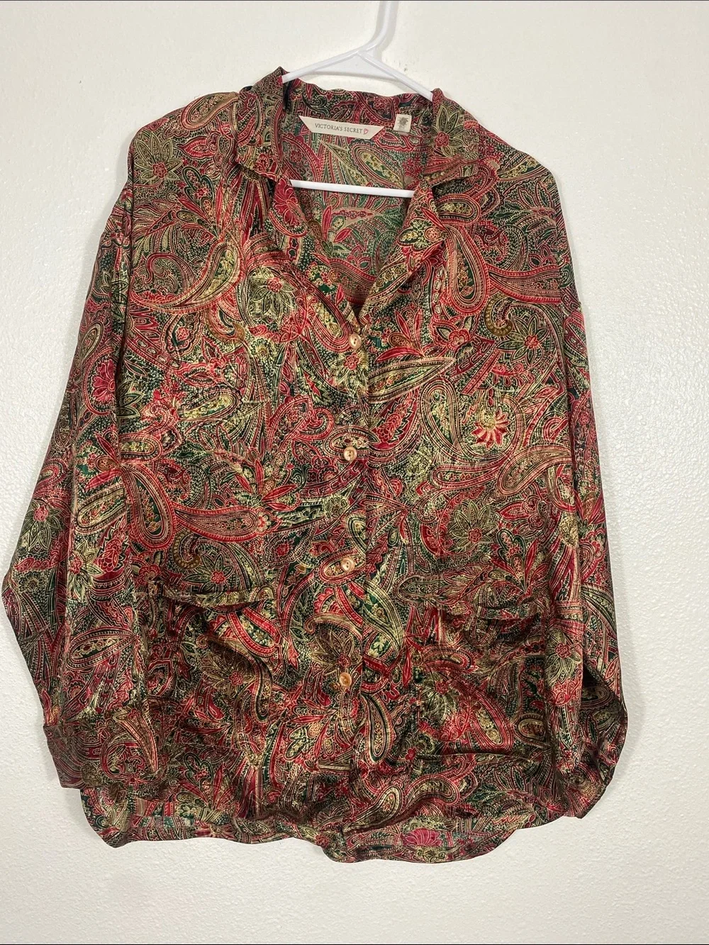 Victoria's Secret vintage 90s Paisley Button-Up Blouse in Red, Green & Gold